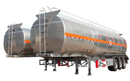 Silver tanker trailer with top walkway and front ladder