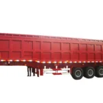 Red cargo semi-trailer viewed from the side