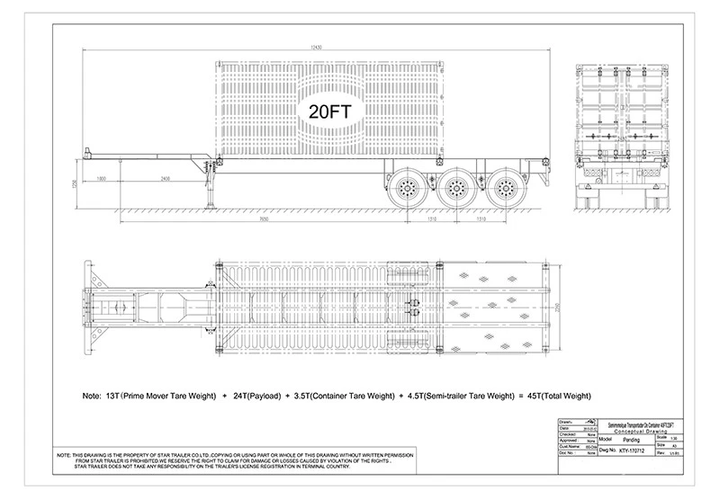 20ft Semi-remorque châssis conteneur 20ft Semi-remorque châssis conteneur